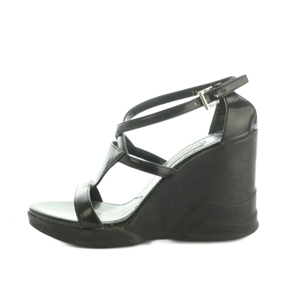 Prada Sandals Strap Wedge Sole Leather 35.5 Black — view 2