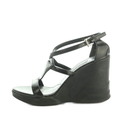Prada Sandals Strap Wedge Sole Leather 35.5 Black — view 2