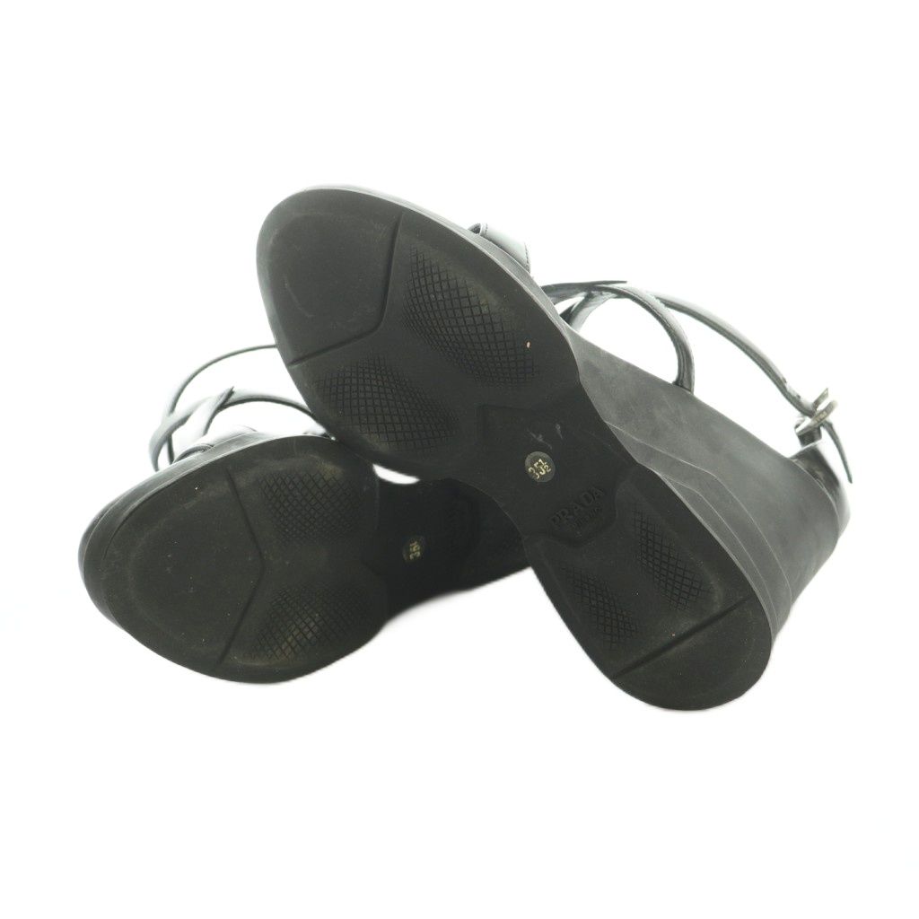Prada Sandals Strap Wedge Sole Leather 35.5 Black — view 6