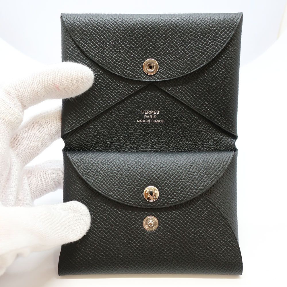 Hermes Heaven Calvi Duo Card Case Noir Black Silver Epsom — view 9