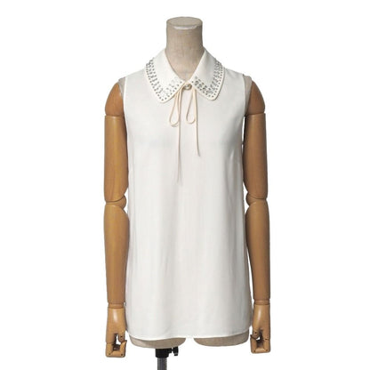 Miu Miu Blouse 36 Ribbon Line Stone Studs Decoration Sleeveless Shirt