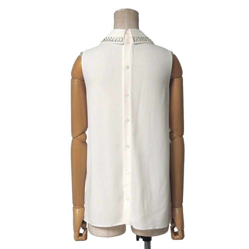 Miu Miu Blouse 36 Ribbon Line Stone Studs Decoration Sleeveless Shirt — view 2