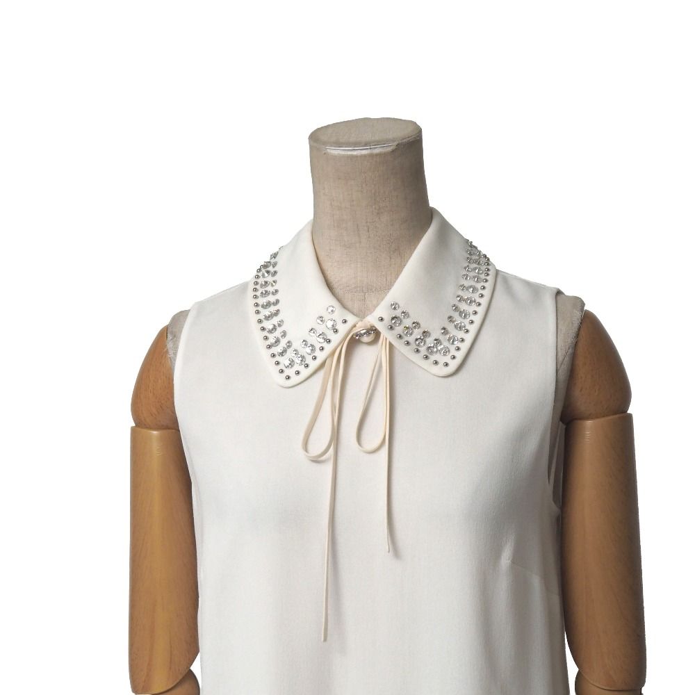 Miu Miu Blouse 36 Ribbon Line Stone Studs Decoration Sleeveless Shirt — view 3