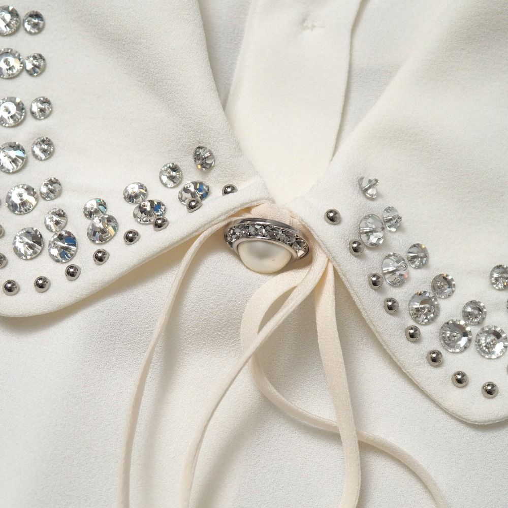 Miu Miu Blouse 36 Ribbon Line Stone Studs Decoration Sleeveless Shirt — view 4