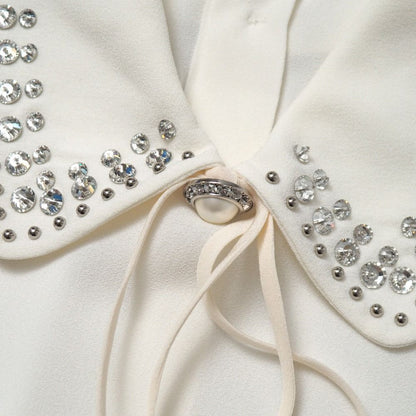Miu Miu Blouse 36 Ribbon Line Stone Studs Decoration Sleeveless Shirt — view 4