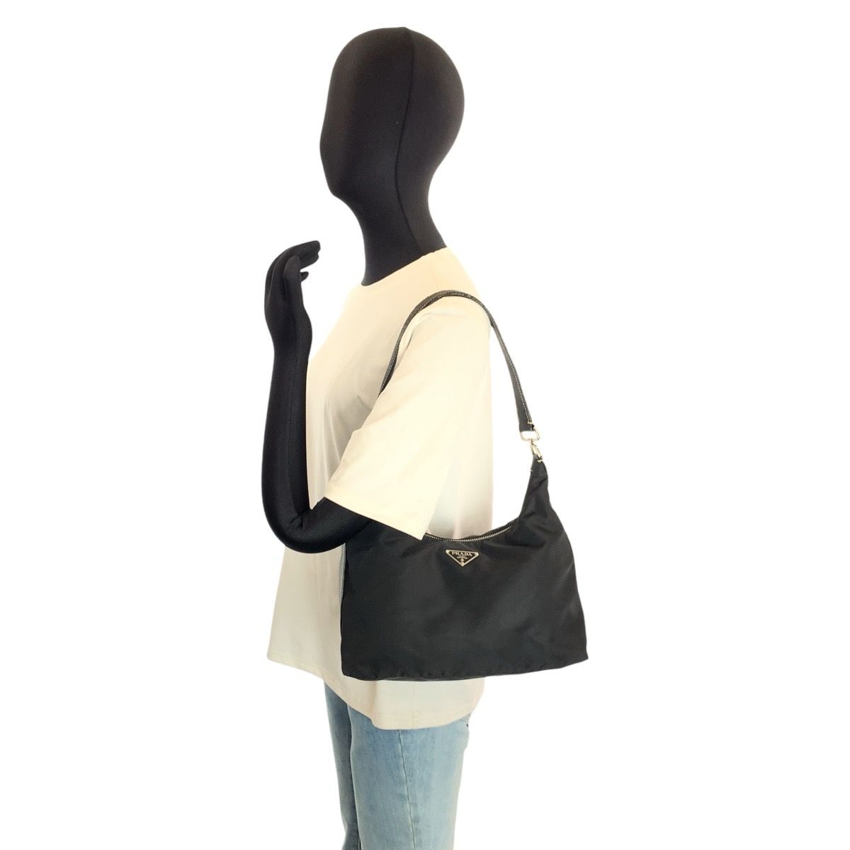 Prada Tessuto Black Silver Nylon Shoulder Bag — view 7