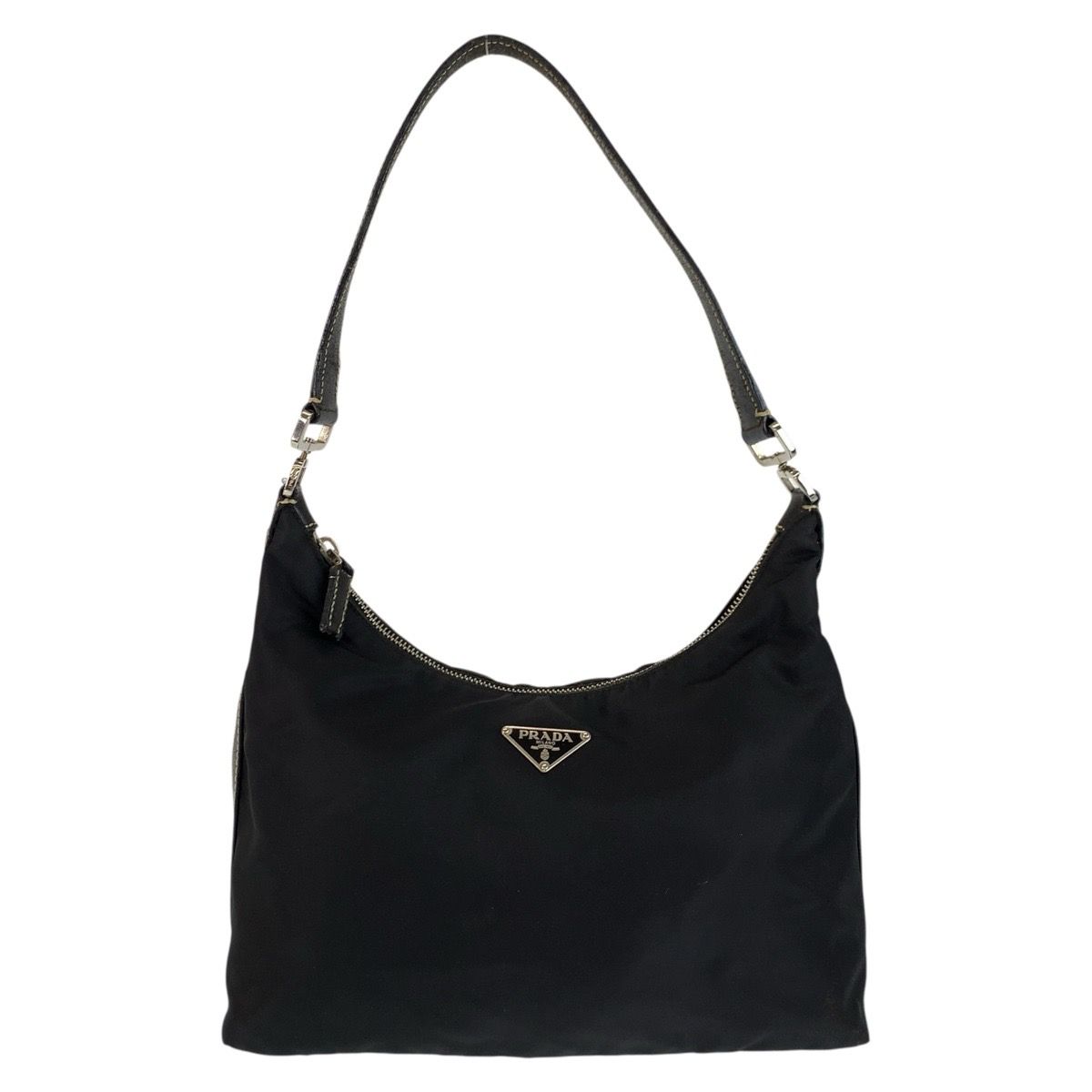Prada Tessuto Black Silver Nylon Shoulder Bag
