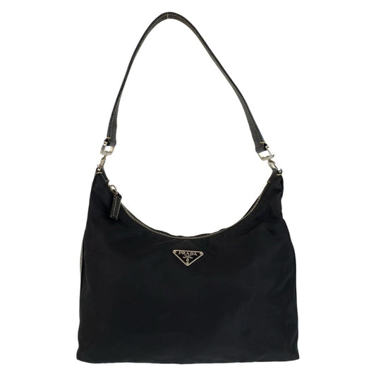 Prada Tessuto Black Silver Nylon Shoulder Bag