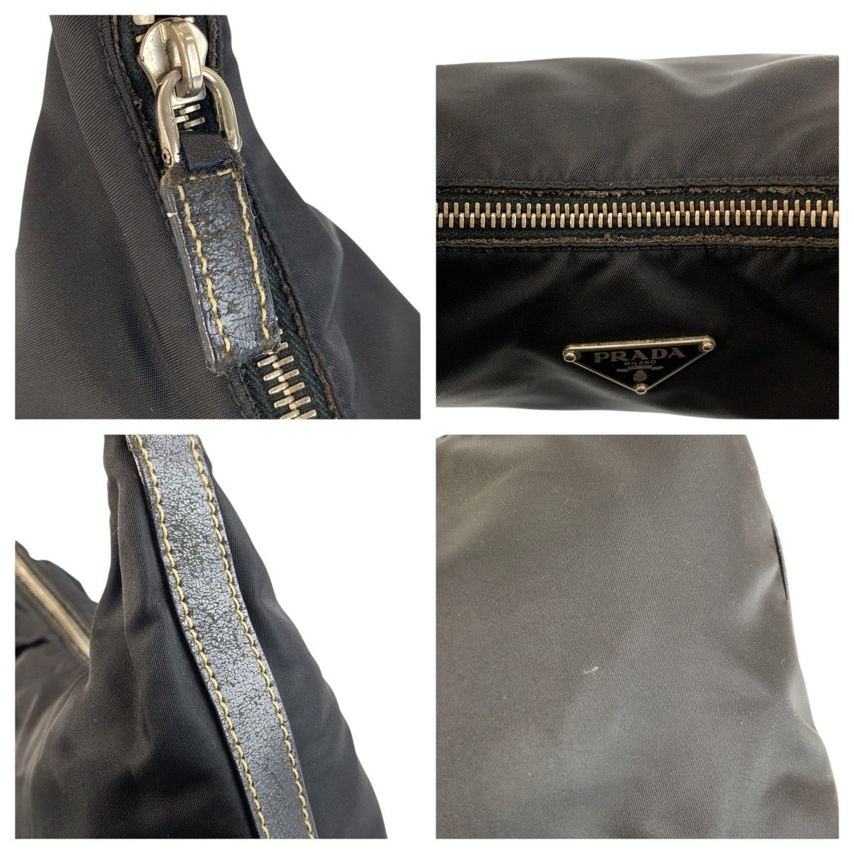 Prada Tessuto Black Silver Nylon Shoulder Bag — view 5