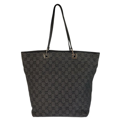 Gucci Black Silver GG Canvas Leather Tote Shoulder Bag — view 2