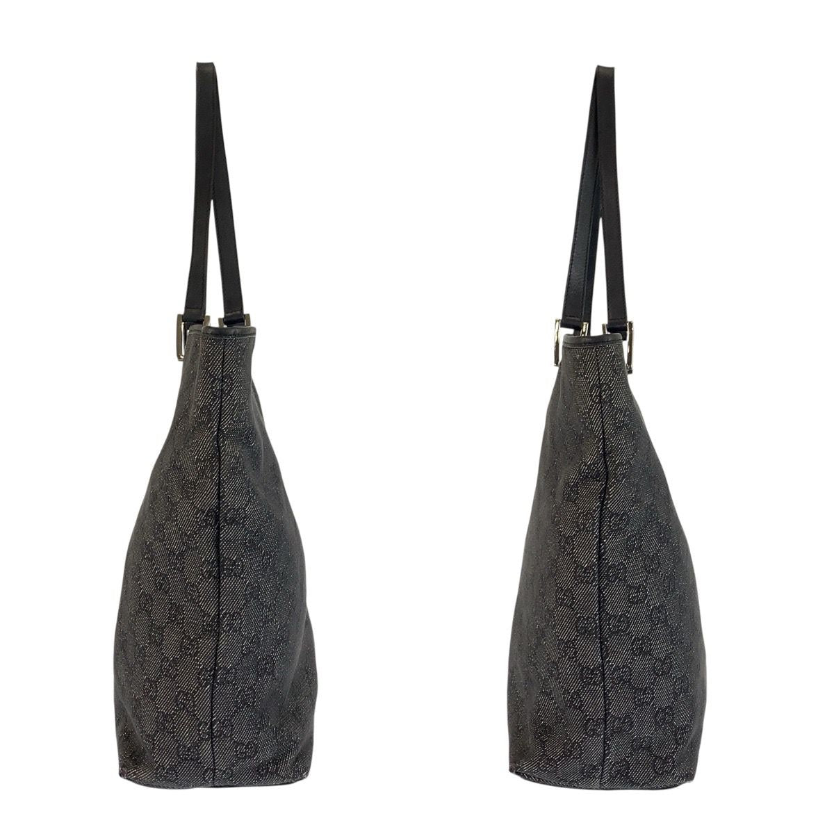 Gucci Black Silver GG Canvas Leather Tote Shoulder Bag — view 7