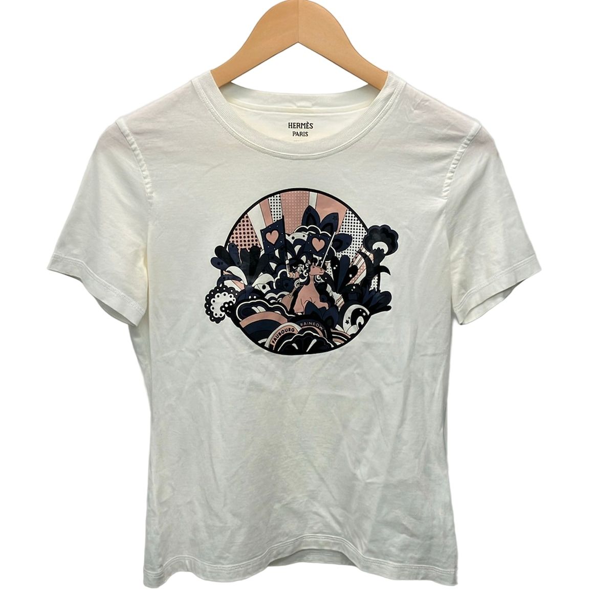Hermes Short Sleeve T-Shirt 40 M White Light Pink Multi Neck Faubourg Rainbow