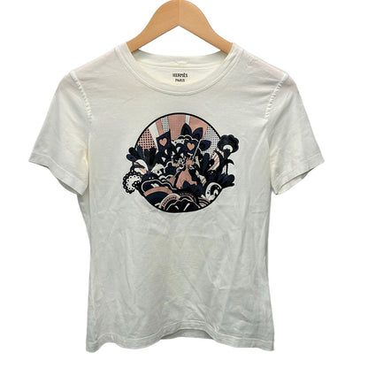 Hermes Short Sleeve T-Shirt 40 M White Light Pink Multi Neck Faubourg Rainbow