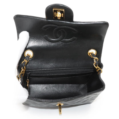 Chanel Mini Quilted Chain Shoulder Bag Lambskin Black Gold Vintage — view 8