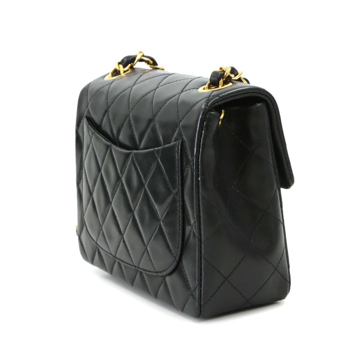 Chanel Mini Quilted Chain Shoulder Bag Lambskin Black Gold Vintage — view 4