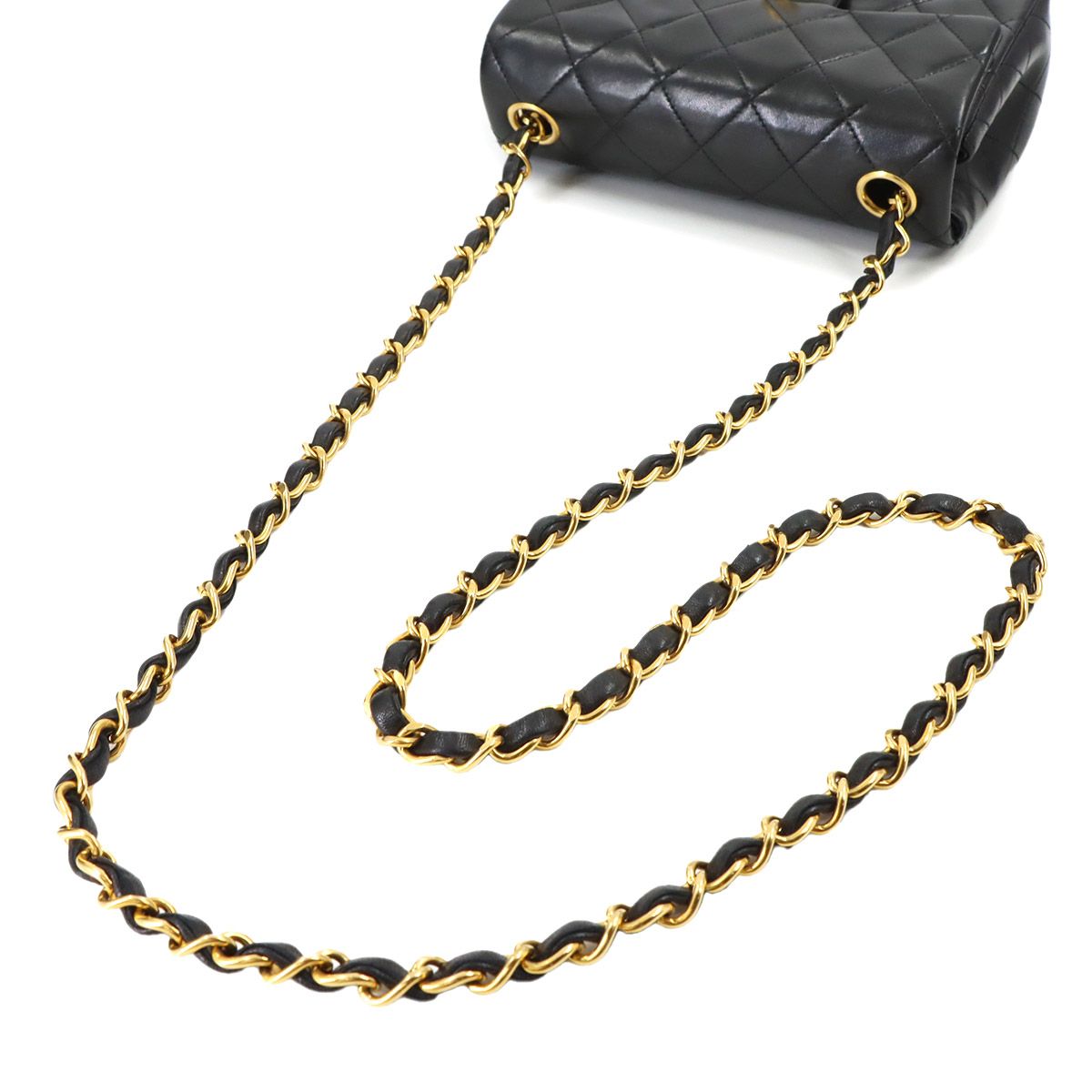 Chanel Mini Quilted Chain Shoulder Bag Lambskin Black Gold Vintage — view 6