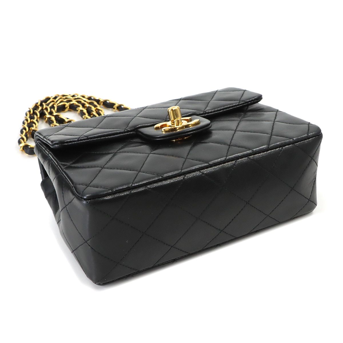 Chanel Mini Quilted Chain Shoulder Bag Lambskin Black Gold Vintage — view 5