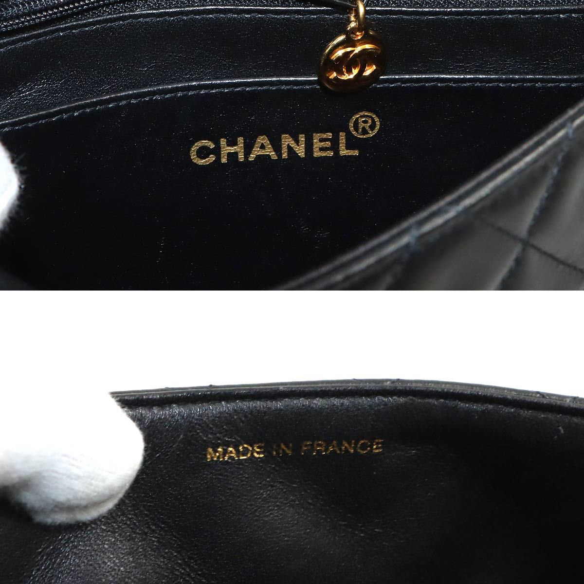Chanel Mini Quilted Chain Shoulder Bag Lambskin Black Gold Vintage — view 9