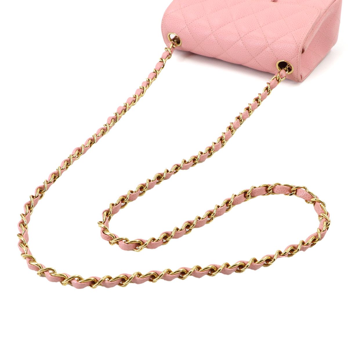 Chanel Mini Quilted Chain Shoulder Bag Caviar Leather Pink Gold — view 6