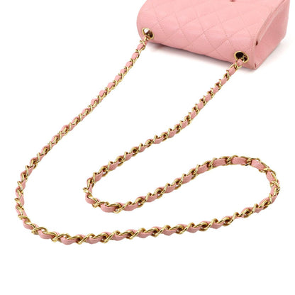 Chanel Mini Quilted Chain Shoulder Bag Caviar Leather Pink Gold — view 6