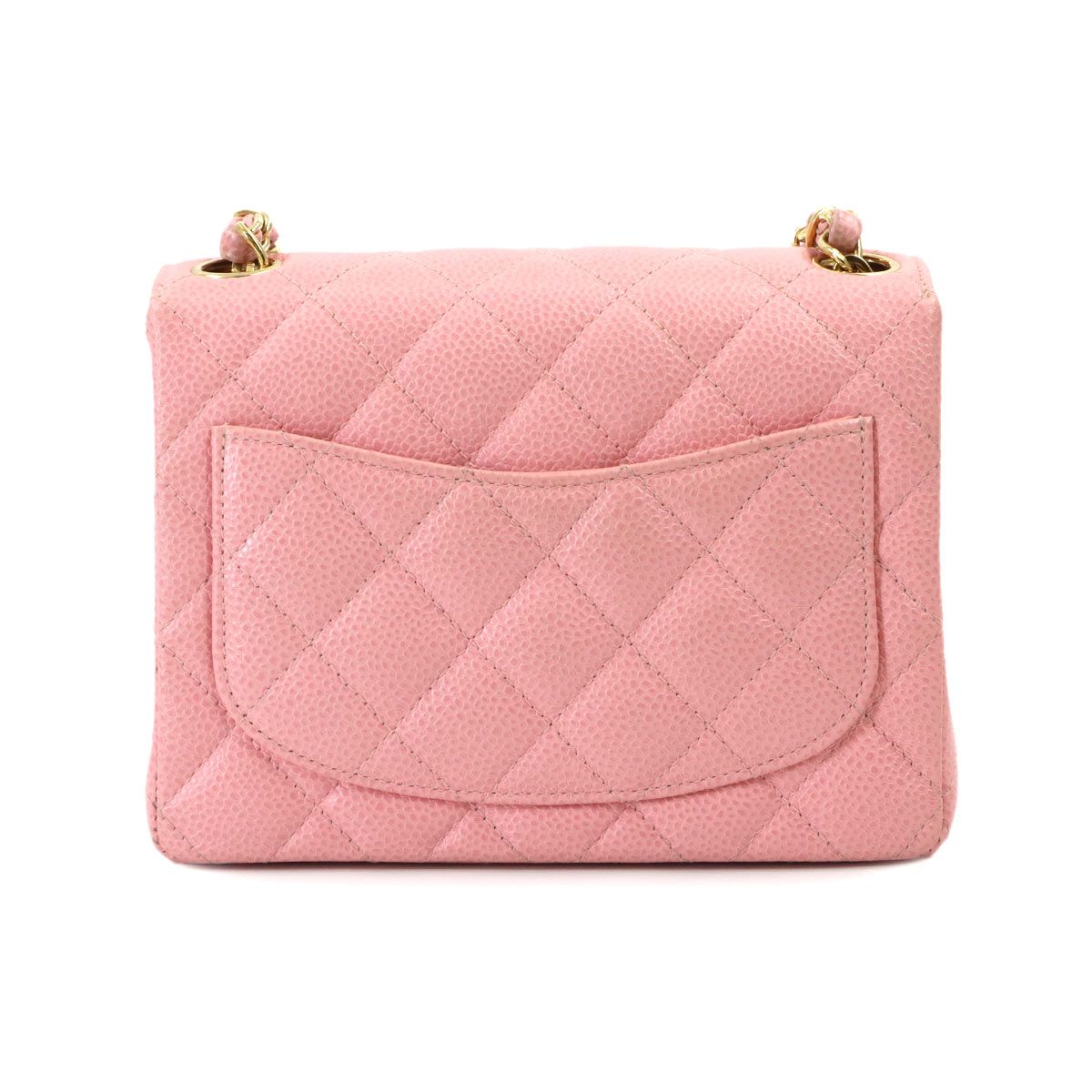 Chanel Mini Quilted Chain Shoulder Bag Caviar Leather Pink Gold — view 3