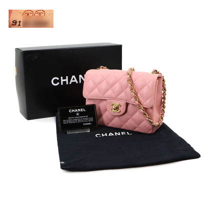 Chanel Mini Quilted Chain Shoulder Bag Caviar Leather Pink Gold — view 2