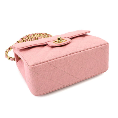 Chanel Mini Quilted Chain Shoulder Bag Caviar Leather Pink Gold — view 5