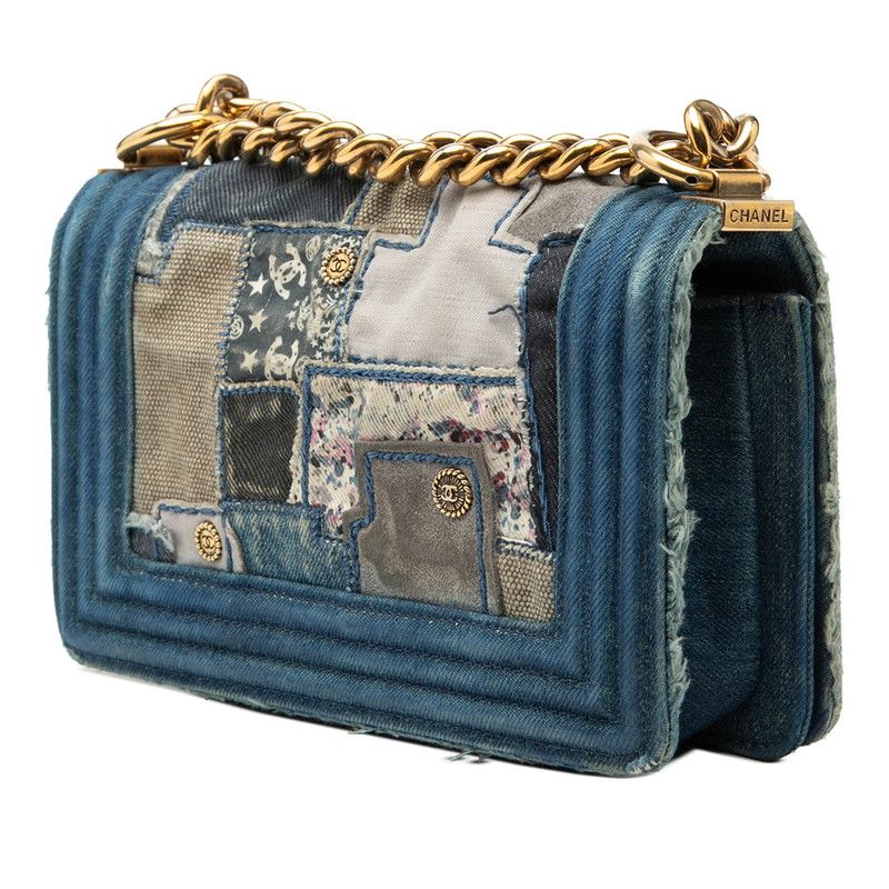 Chanel CC Logo Boy 20 Chain Shoulder Bag Patchwork Blue Multicolor Denim — view 2