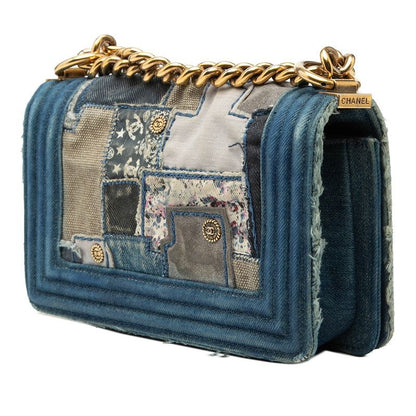 Chanel CC Logo Boy 20 Chain Shoulder Bag Patchwork Blue Multicolor Denim — view 2
