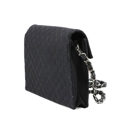 Chanel Quilted Emblem Chain Shoulder Bag Canvas Leather Black Silver — view 3