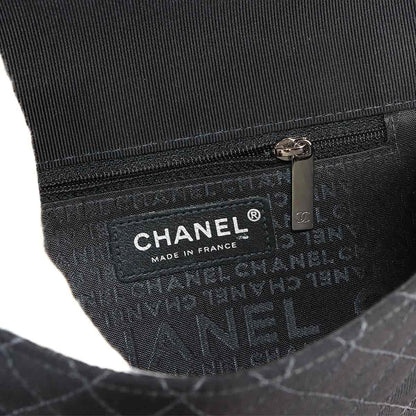Chanel Quilted Emblem Chain Shoulder Bag Canvas Leather Black Silver — view 7