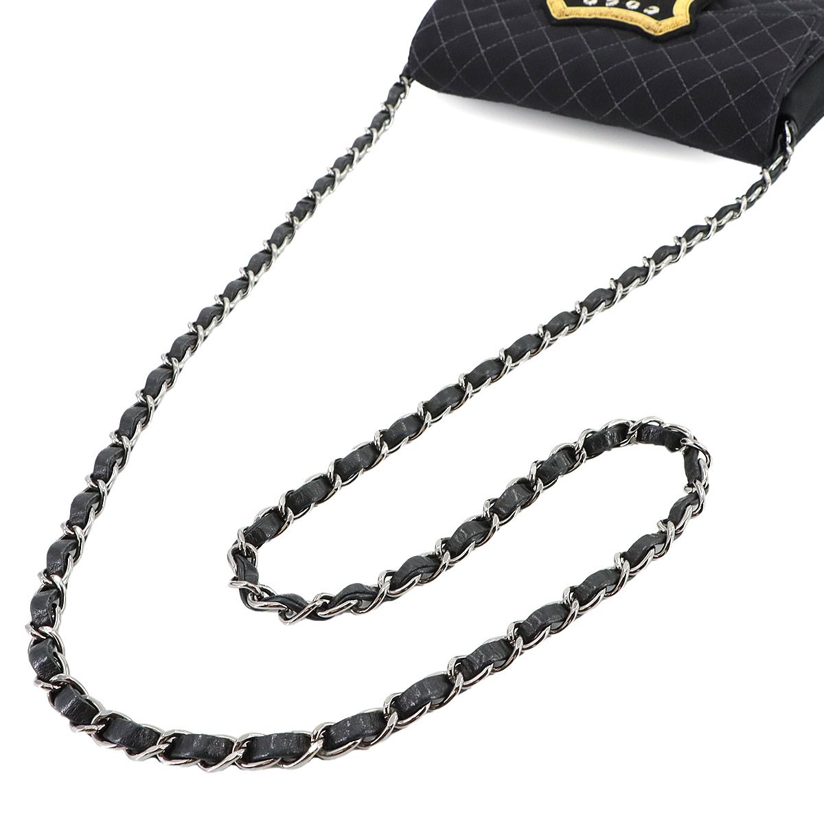 Chanel Quilted Emblem Chain Shoulder Bag Canvas Leather Black Silver — view 5