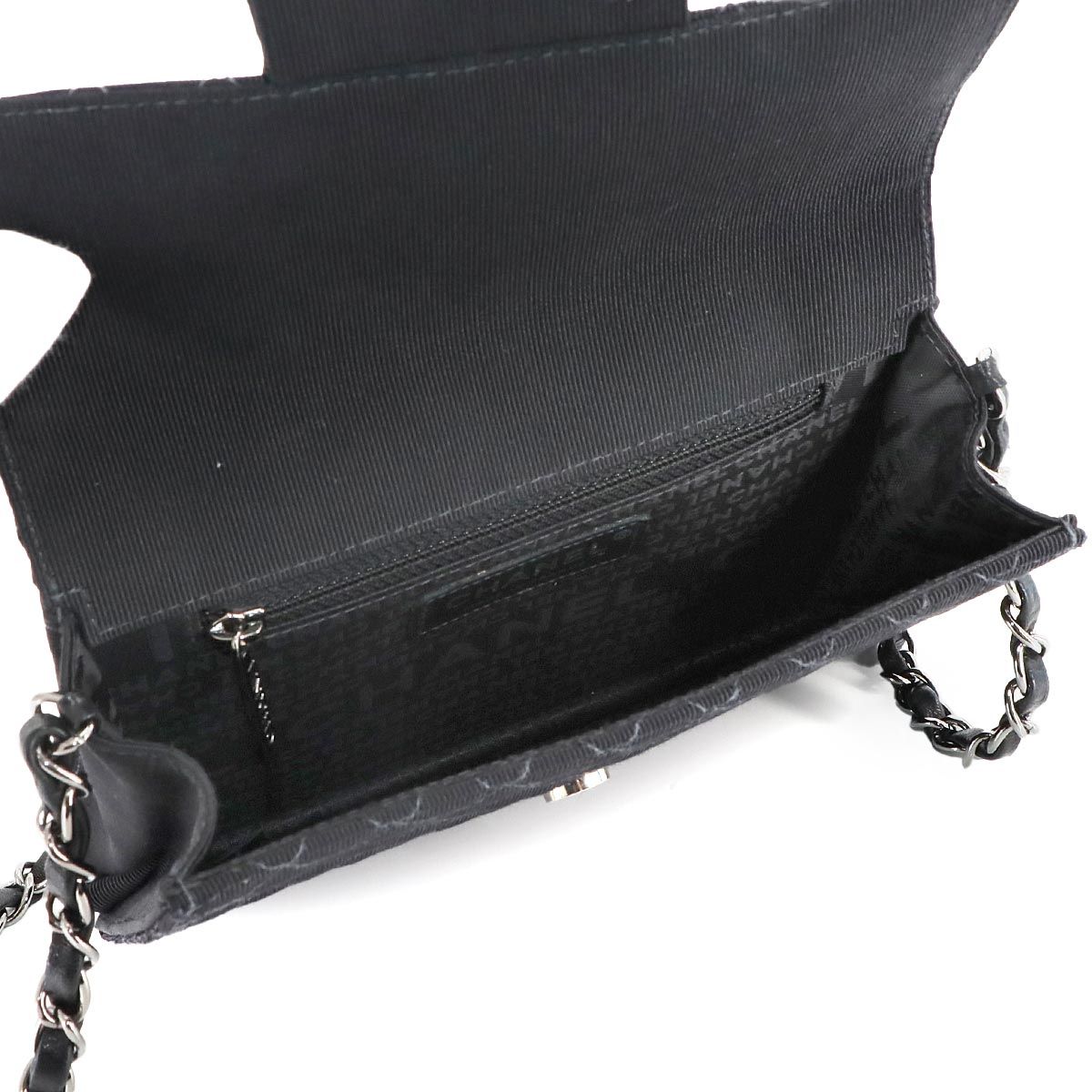 Chanel Quilted Emblem Chain Shoulder Bag Canvas Leather Black Silver — view 6