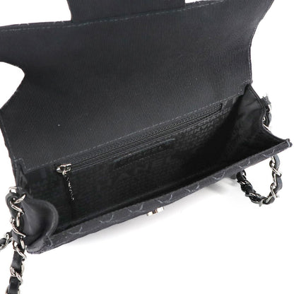 Chanel Quilted Emblem Chain Shoulder Bag Canvas Leather Black Silver — view 6