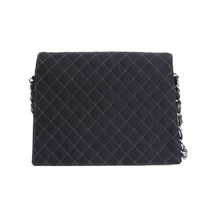 Chanel Quilted Emblem Chain Shoulder Bag Canvas Leather Black Silver — view 2