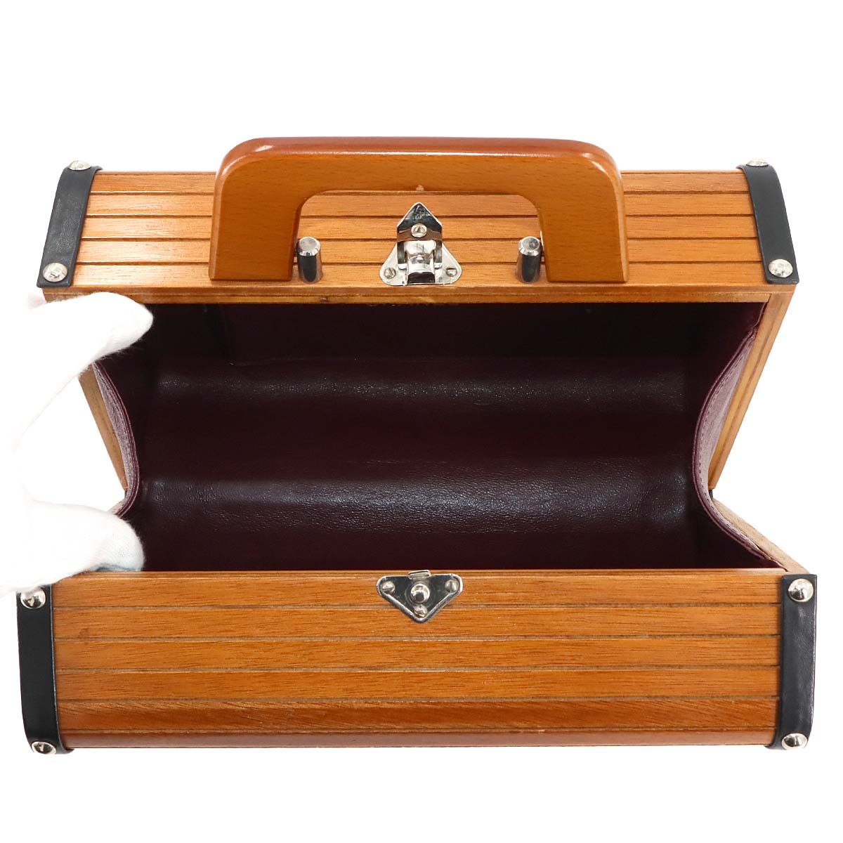 Chanel Wood Vanity Hand Bag Leather Brown Black Silver Vintage — view 6