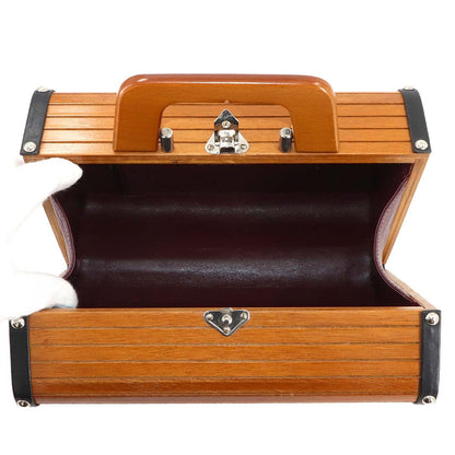 Chanel Wood Vanity Hand Bag Leather Brown Black Silver Vintage — view 6