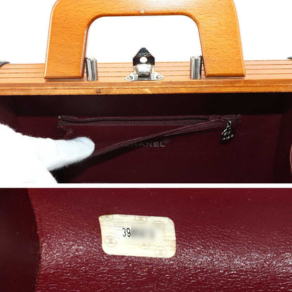 Chanel Wood Vanity Hand Bag Leather Brown Black Silver Vintage — view 9