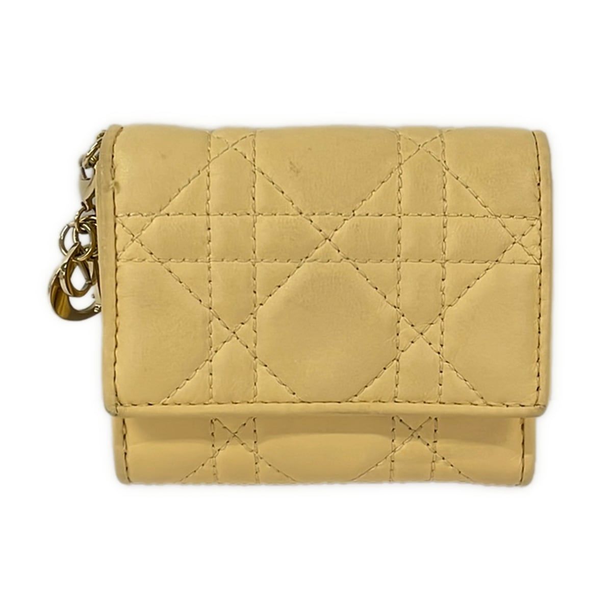 Dior Trifold Wallet Lady Light Yellow Leather Handbag