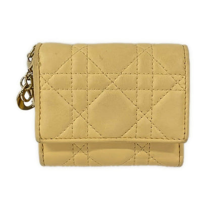 Dior Trifold Wallet Lady Light Yellow Leather Handbag