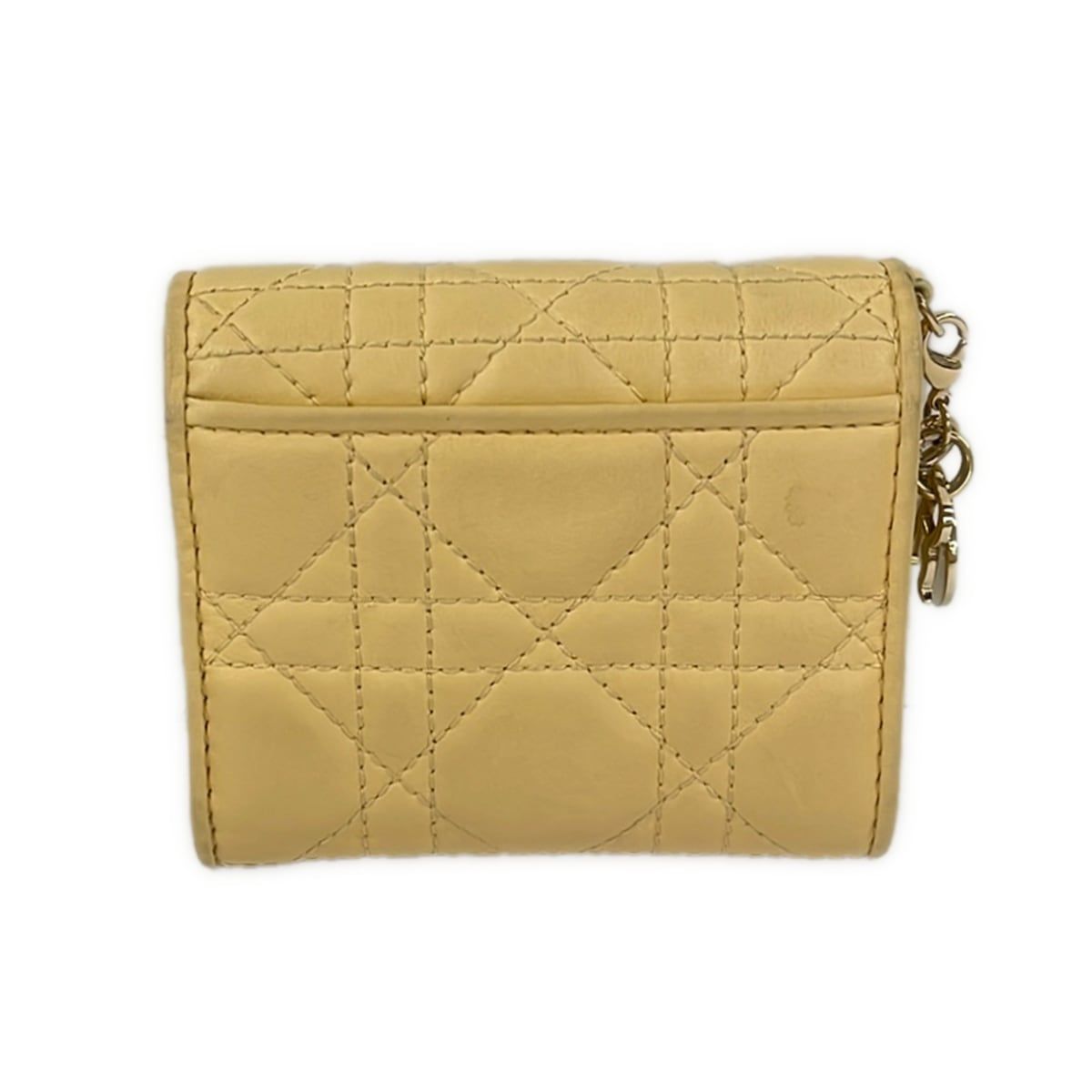 Dior Trifold Wallet Lady Light Yellow Leather Handbag — view 2