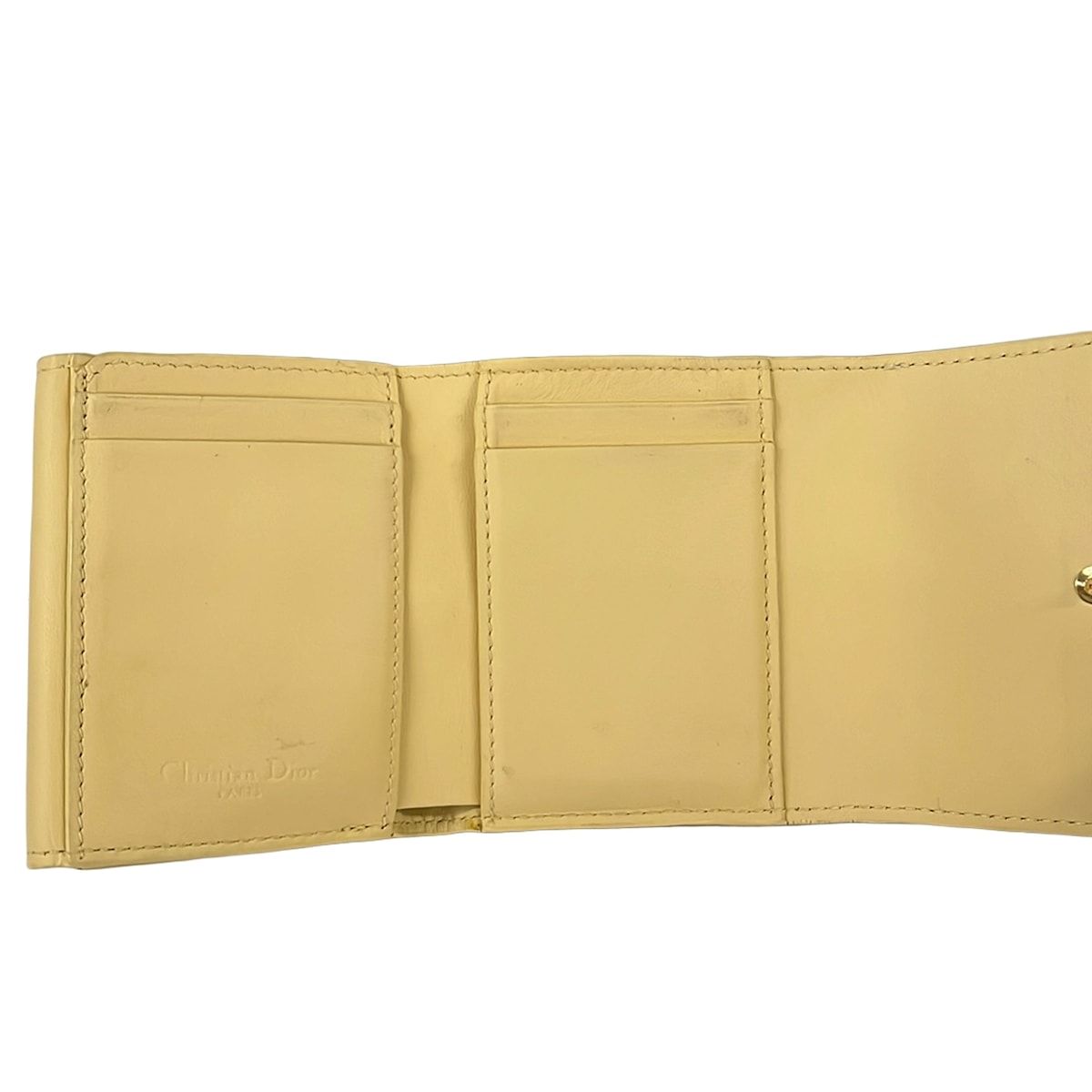 Dior Trifold Wallet Lady Light Yellow Leather Handbag — view 3