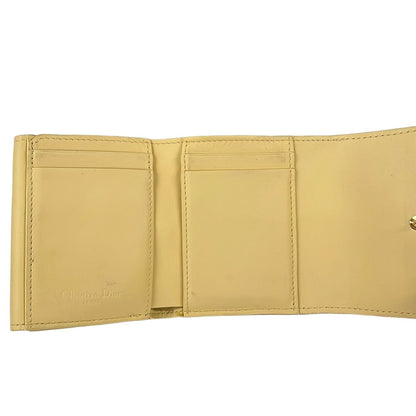 Dior Trifold Wallet Lady Light Yellow Leather Handbag — view 3