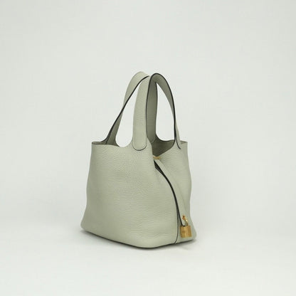 Hermes Picotin Lock PM 18 Tote Taurillon Clemence Grisneve Green Gold — view 2