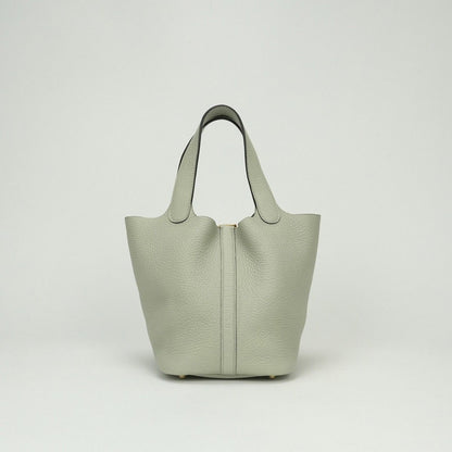 Hermes Picotin Lock PM 18 Tote Taurillon Clemence Grisneve Green Gold — view 3