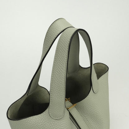 Hermes Picotin Lock PM 18 Tote Taurillon Clemence Grisneve Green Gold — view 4
