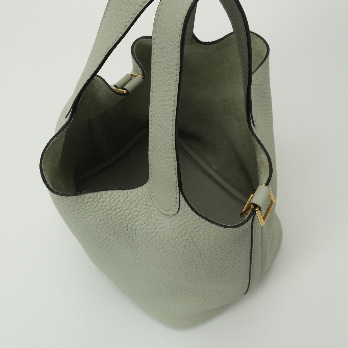 Hermes Picotin Lock PM 18 Tote Taurillon Clemence Grisneve Green Gold — view 8