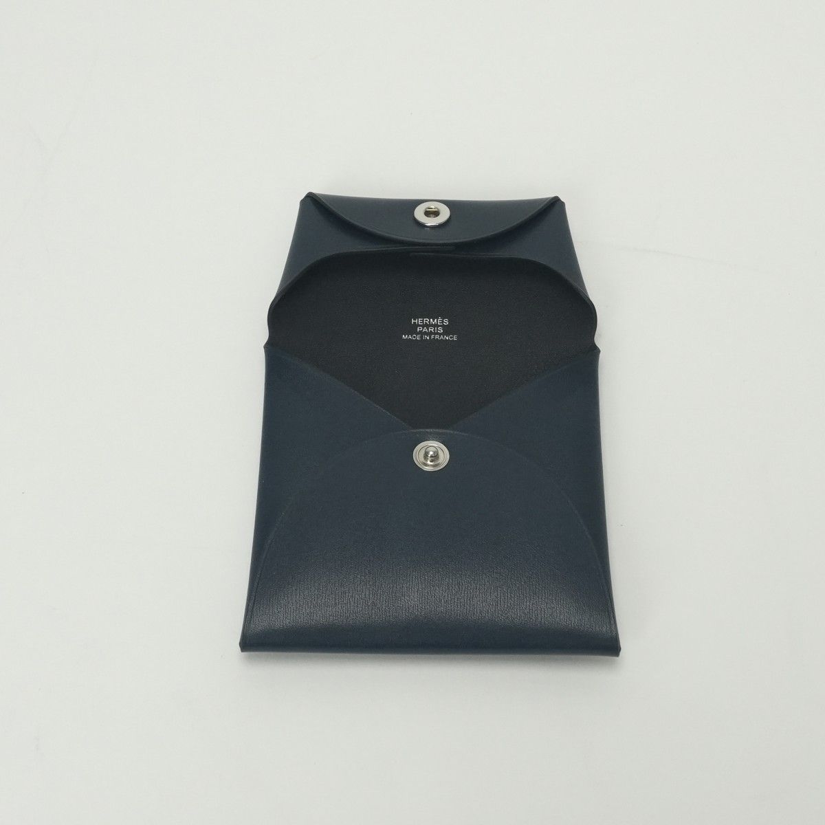Hermes Bastia Verso Wallet Coin Purse Box Calf Blue Silver — view 5