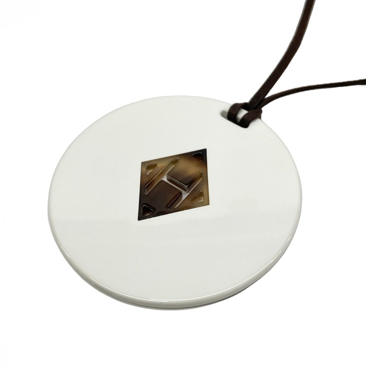 Hermes Necklace Cotton White Dark Brown Gray Beige Logo