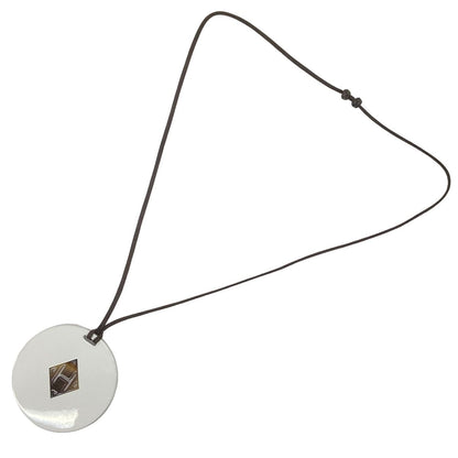 Hermes Necklace Cotton White Dark Brown Gray Beige Logo — view 2